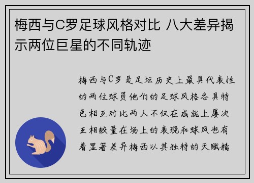 梅西与C罗足球风格对比 八大差异揭示两位巨星的不同轨迹
